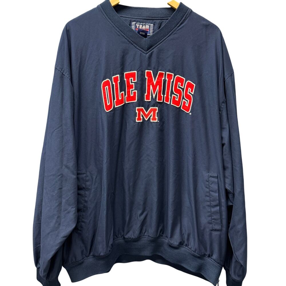 Ole Miss Windbreaker Mens XXL Blue Red Pullover V-Neck Jacket Team Edition VTG